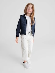 Reiss Navy Charley Junior Jersey Hooded Hybrid Jacket - Image 3 of 9
