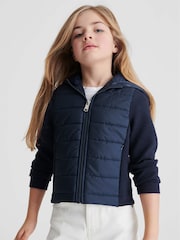 Reiss Navy Charley Junior Jersey Hooded Hybrid Jacket - Image 4 of 9