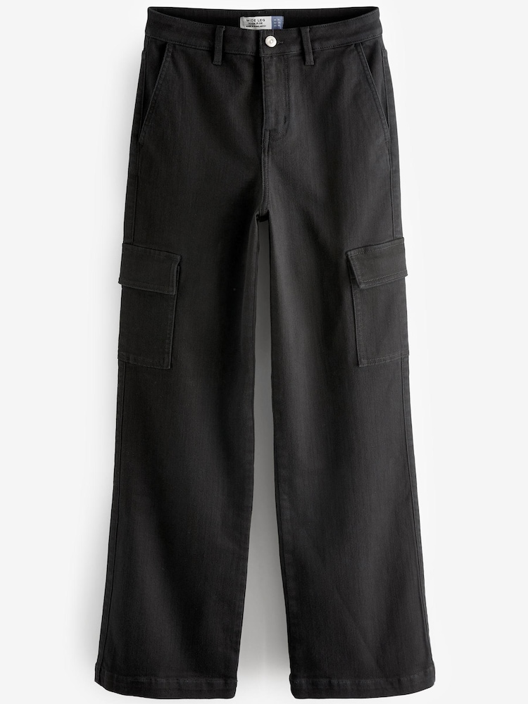Black Wide Leg Cargo Jeans - Image 1 of 2