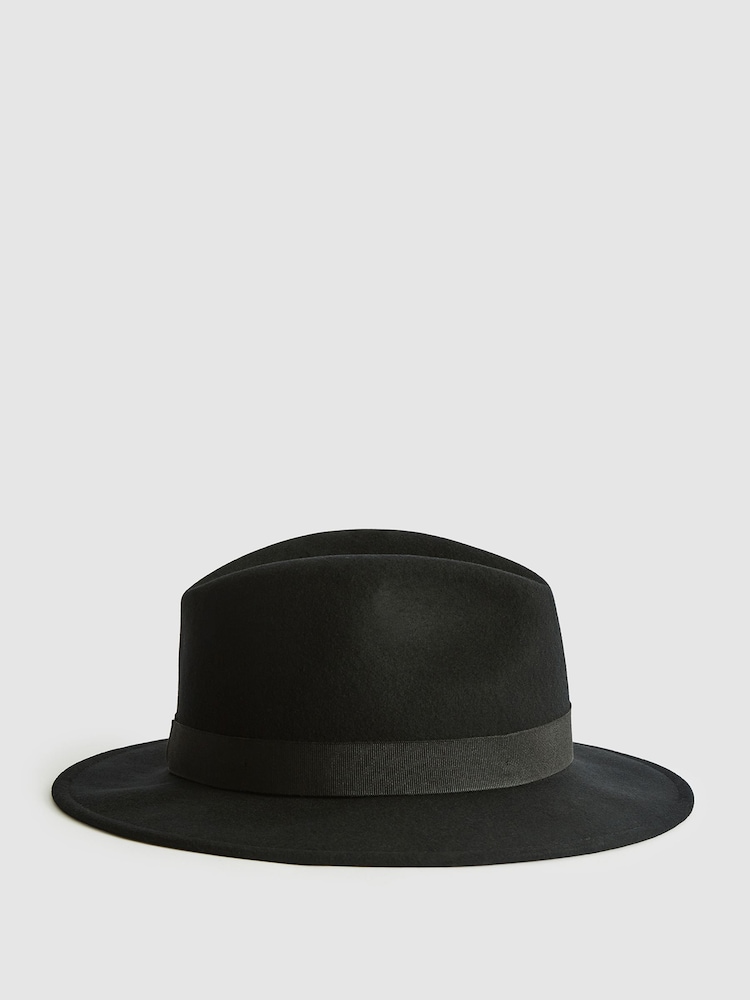 Reiss Black Ashbourne Wool Fedora Hat - Image 1 of 5