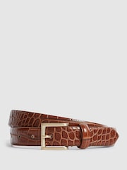 Reiss Caramel Molly Leather Croc Embossed Belt - Image 1 of 4