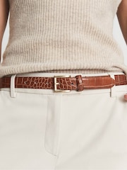 Reiss Caramel Molly Leather Croc Embossed Belt - Image 2 of 4
