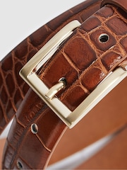 Reiss Caramel Molly Leather Croc Embossed Belt - Image 3 of 4