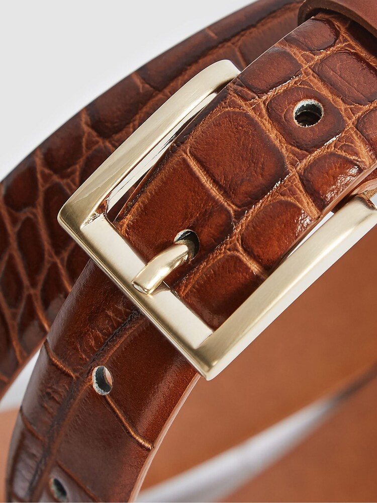 Reiss Caramel Molly Leather Croc Embossed Belt - Image 3 of 4