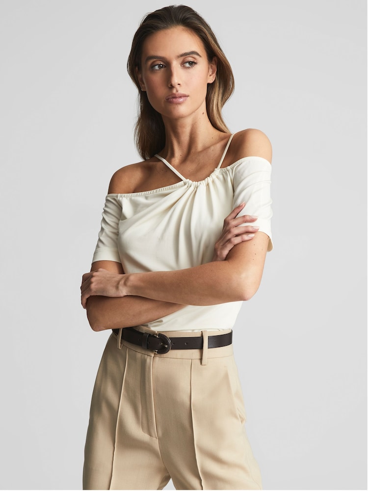 Reiss Chocolate Buckley Decorative Buckle Leather Belt - Image 1 of 7