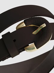 Reiss Chocolate Buckley Decorative Buckle Leather Belt - Image 5 of 7