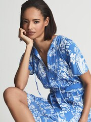 Reiss Blue Carla Regular Paisley Flippy Mini Dress - Image 1 of 5