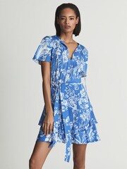 Reiss Blue Carla Regular Paisley Flippy Mini Dress - Image 4 of 5