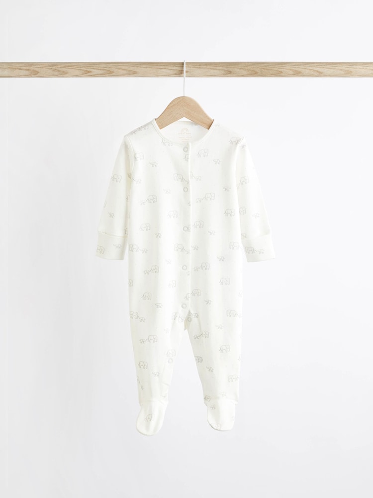 Delicate White Animal 4 Pack Baby Printed Long Sleeve Sleepsuits (0-2yrs) - Image 5 of 13