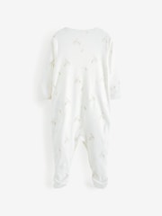 Delicate White Animal 4 Pack Baby Printed Long Sleeve Sleepsuits (0-2yrs) - Image 7 of 13