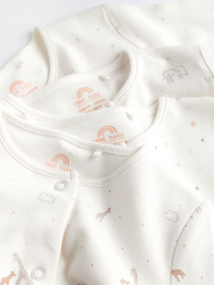 Delicate White Animal 4 Pack Baby Printed Long Sleeve Sleepsuits (0-2yrs) - Image 9 of 13