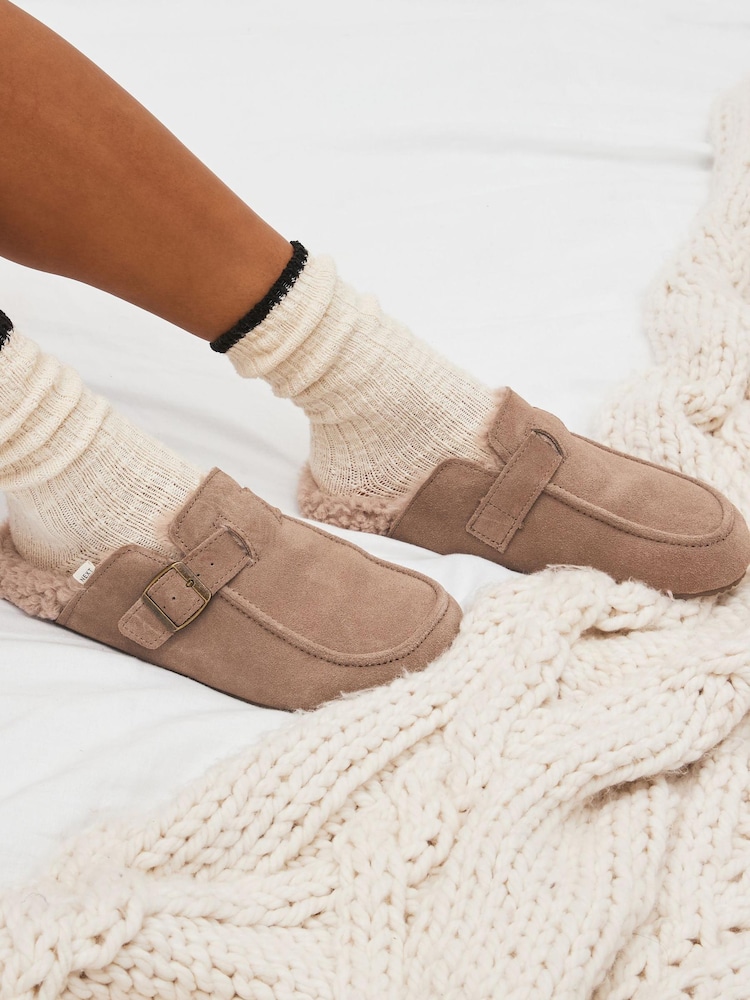 Brown Suede Clog Mule Slippers - Image 1 of 7