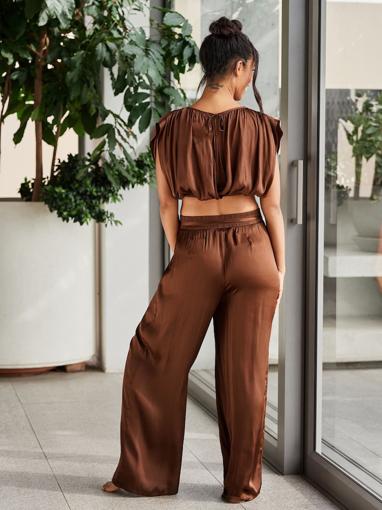 Rochelle Brown Satin Top - Image 2 of 4