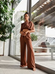 Rochelle Brown Satin Top - Image 3 of 4