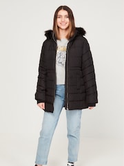 Kylie Black Teen Faux Fur Hood Puffer Jacket - Image 1 of 6