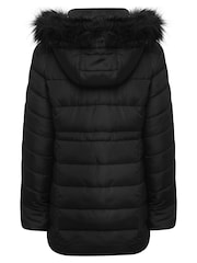 Kylie Black Teen Faux Fur Hood Puffer Jacket - Image 2 of 6
