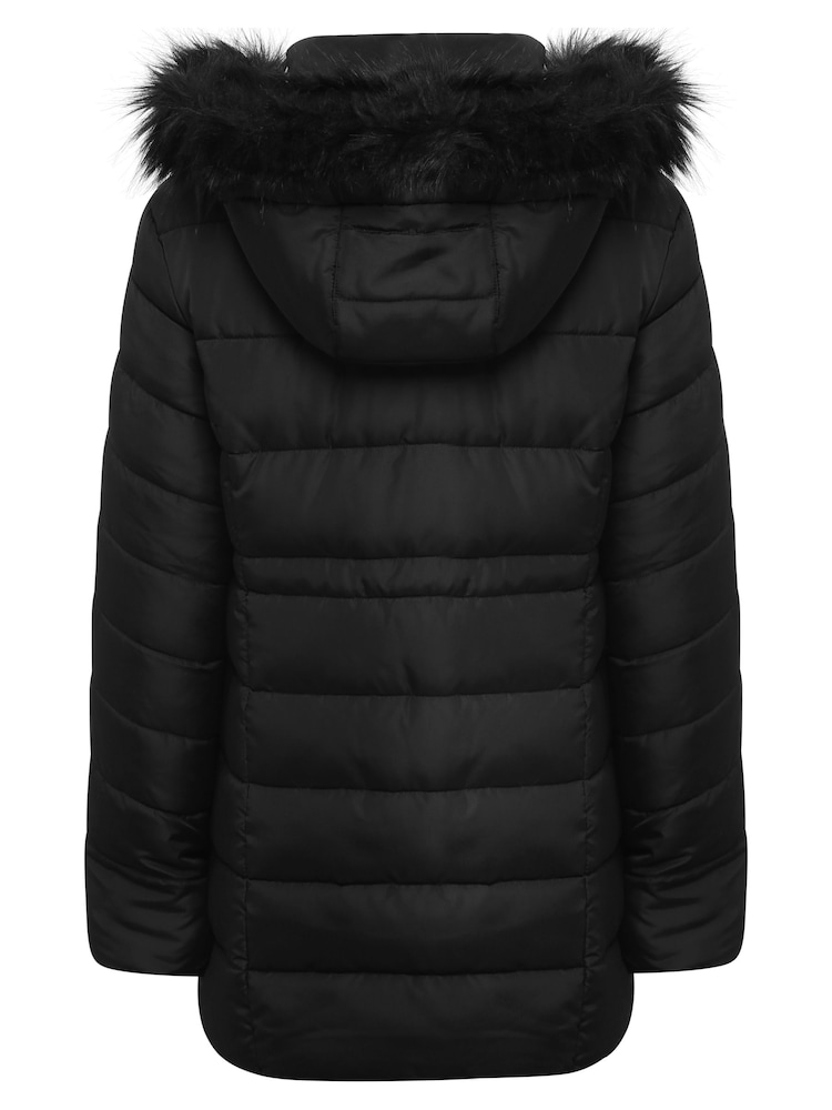 Kylie Black Teen Faux Fur Hood Puffer Jacket - Image 2 of 6