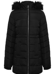Kylie Black Teen Faux Fur Hood Puffer Jacket - Image 4 of 6