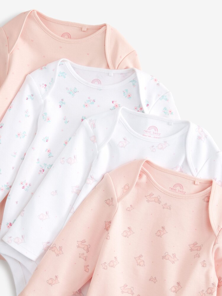 Różowy/biały z króliczkiem - 4 Pack Baby Long Sleeve Bodysuits - Image 10 of 13