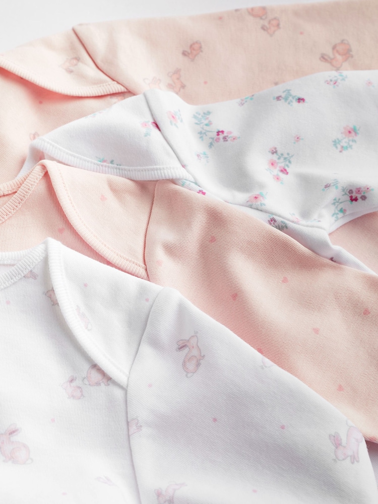 Różowy/biały z króliczkiem - 4 Pack Baby Long Sleeve Bodysuits - Image 11 of 13