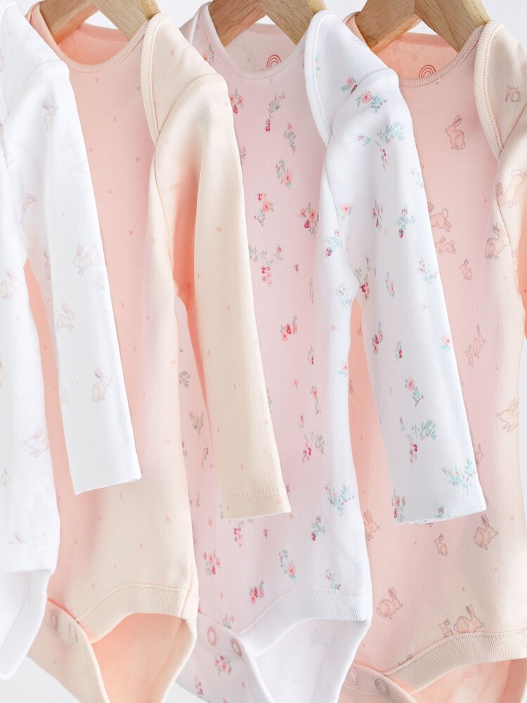 Różowy/biały z króliczkiem - 4 Pack Baby Long Sleeve Bodysuits - Image 3 of 13