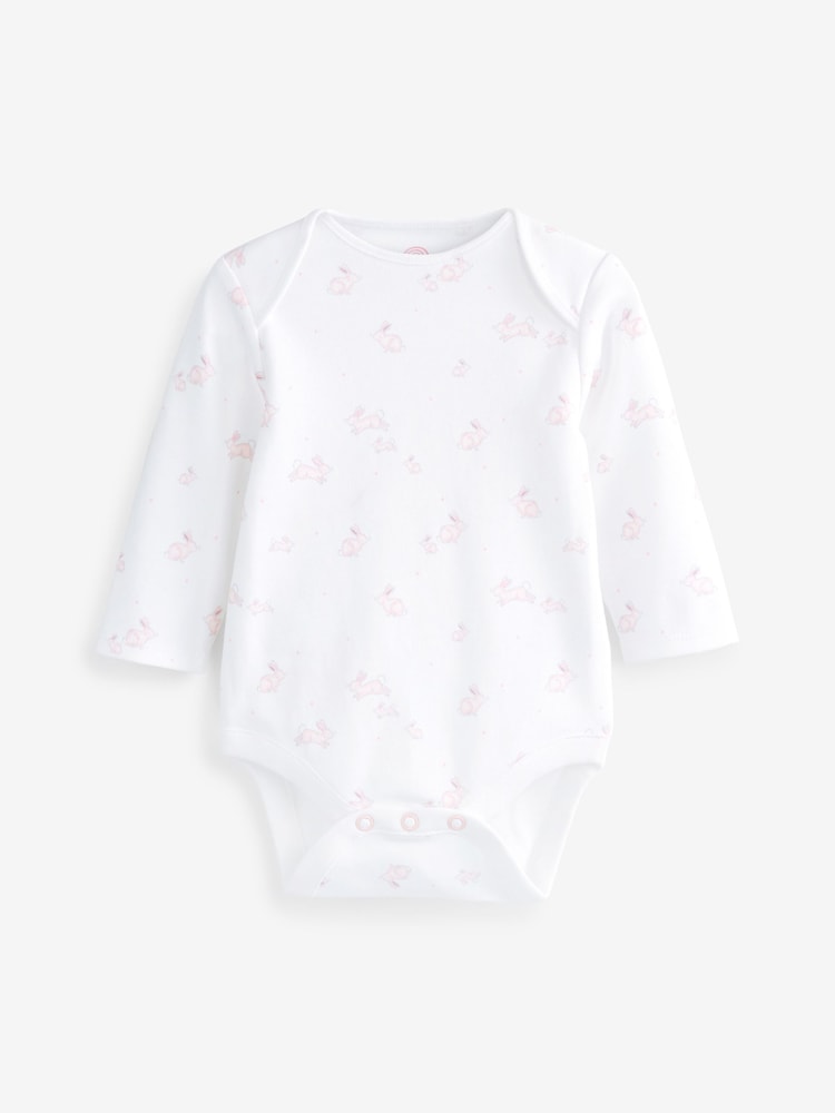 Różowy/biały z króliczkiem - 4 Pack Baby Long Sleeve Bodysuits - Image 5 of 13