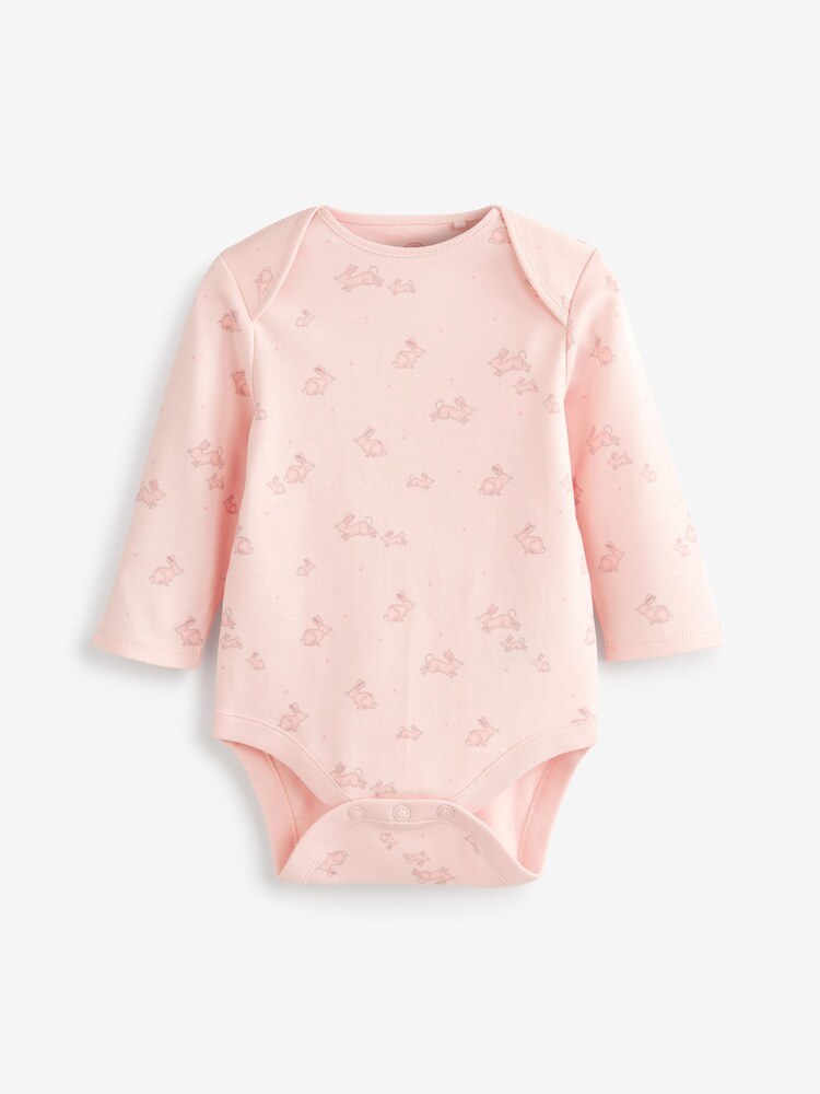 Różowy/biały z króliczkiem - 4 Pack Baby Long Sleeve Bodysuits - Image 8 of 13