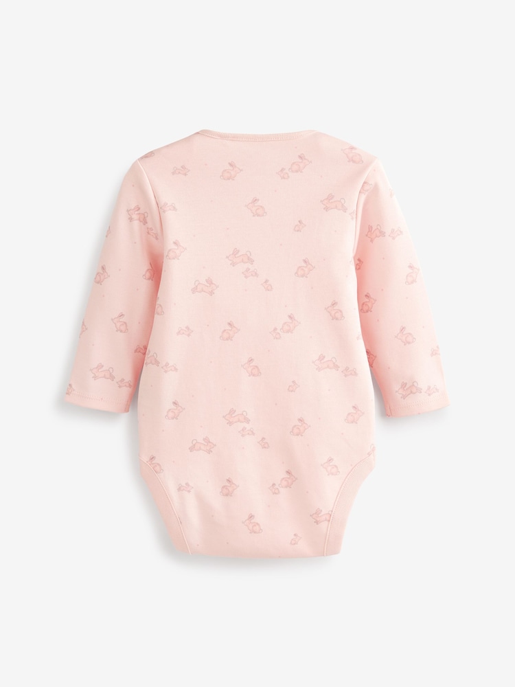 Różowy/biały z króliczkiem - 4 Pack Baby Long Sleeve Bodysuits - Image 9 of 13