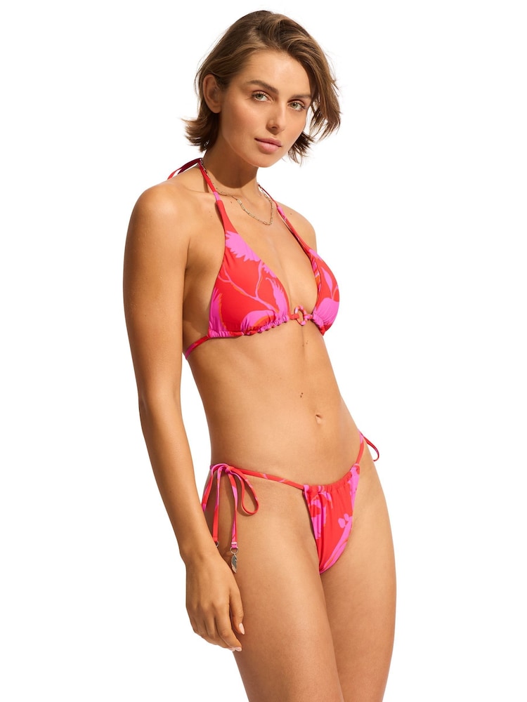 Seafolly Birds Of Paradise Red Reversible Longline Slide Tri Bikini - Image 3 of 4