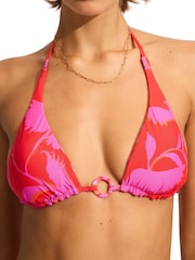 Seafolly Birds Of Paradise Red Reversible Longline Slide Tri Bikini - Image 4 of 4