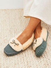 Green Suede Moccasin Slippers - Image 1 of 6
