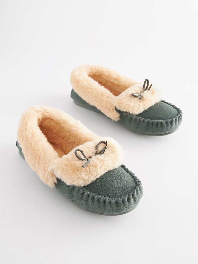 Green Suede Moccasin Slippers - Image 2 of 6