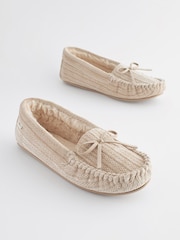Neutral Corduroy Moccasin Slippers - Image 2 of 8