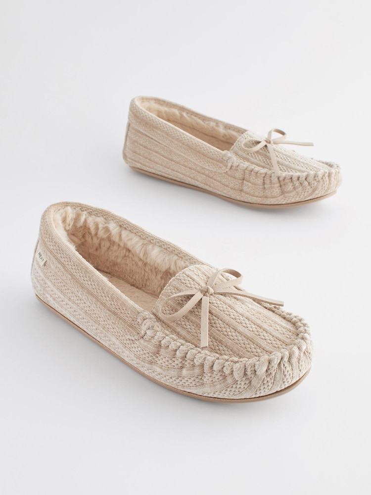 Neutral Corduroy Moccasin Slippers - Image 2 of 8