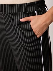 Black Pinstripe Jersey Wide Leg Side Stripe Trousers - Image 3 of 5