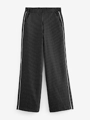 Black Pinstripe Jersey Wide Leg Side Stripe Trousers - Image 4 of 5