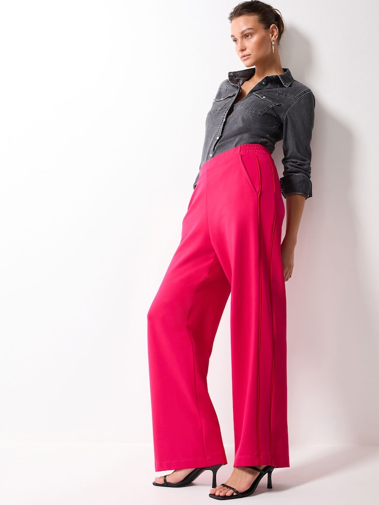 Pink Jersey Wide Leg Side Stripe Trousers - Image 1 of 6