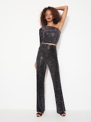 Black Sequin Wide Leg Trousers - Image 1 of 6