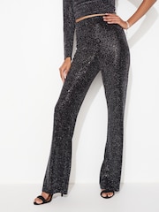 Black Sequin Wide Leg Trousers - Image 2 of 6