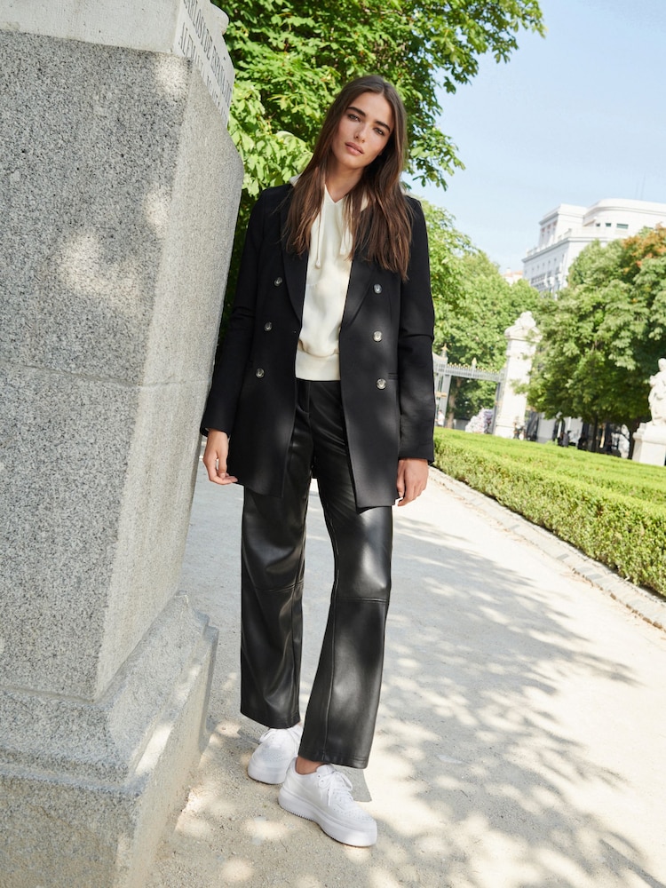 Black PU Wide Leg Trousers - Image 1 of 6