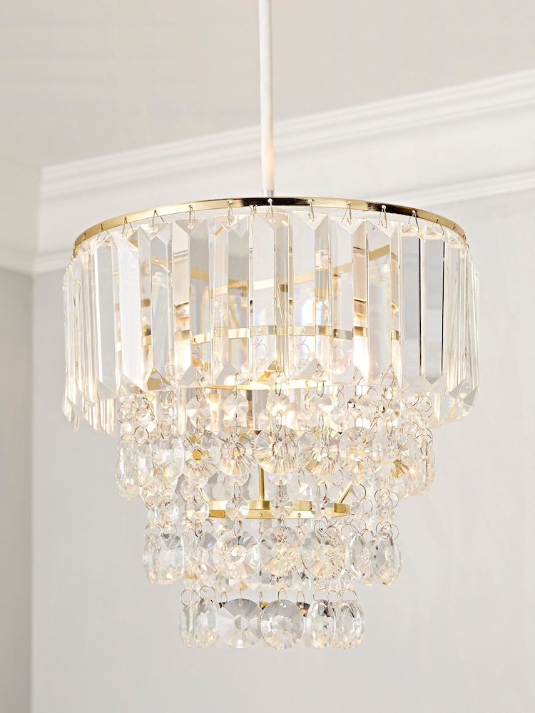 BHS Satin Brass Paladina Crystal Easy Fit Shade Ceiling Light - Image 2 of 4