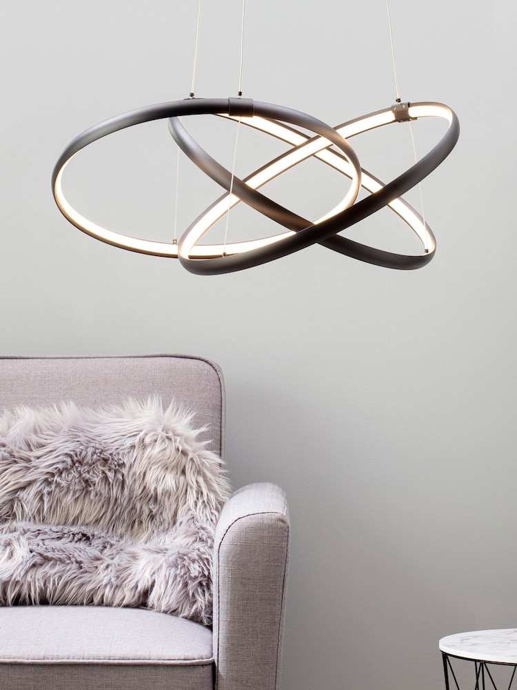 BHS Black LED Triple Ring Ceiling Light Pendant - Image 1 of 4