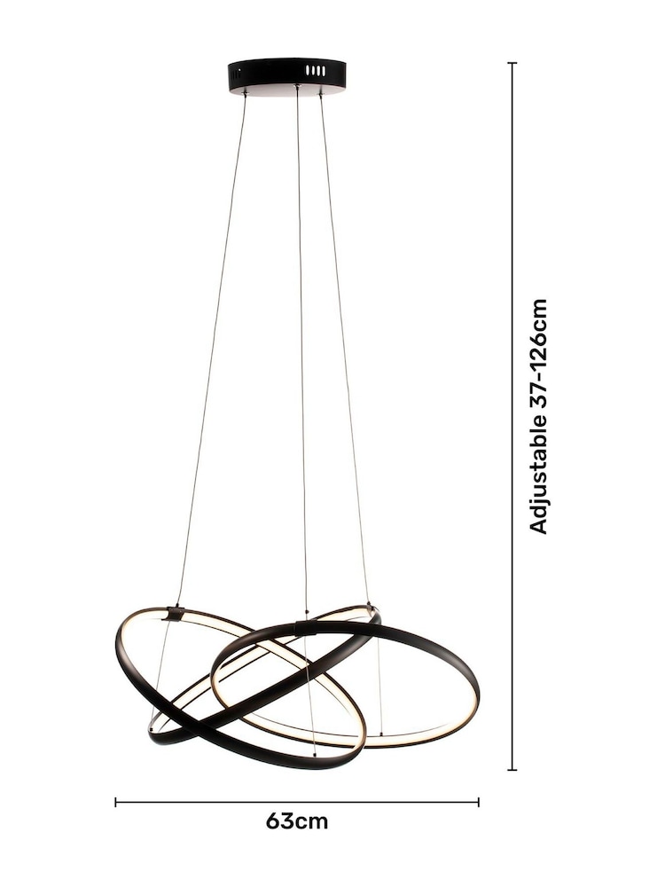 BHS Black LED Triple Ring Ceiling Light Pendant - Image 4 of 4