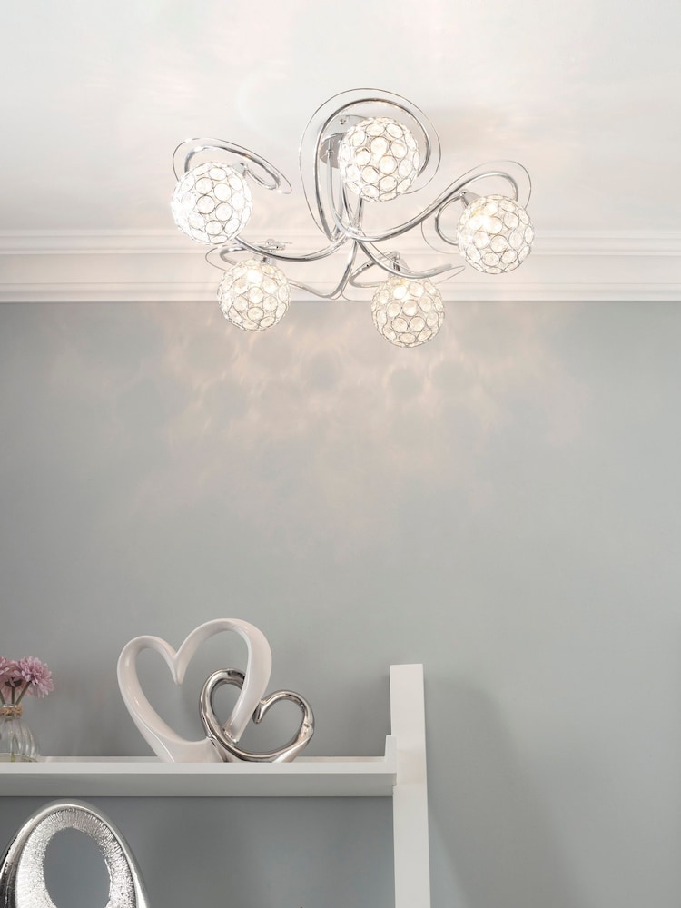 BHS Silver Orianna 5 Light Flush Flush Ceiling Light - Image 1 of 5