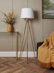 BHS Brass Tristan Tripod Floor Lamp - Image 2 of 7