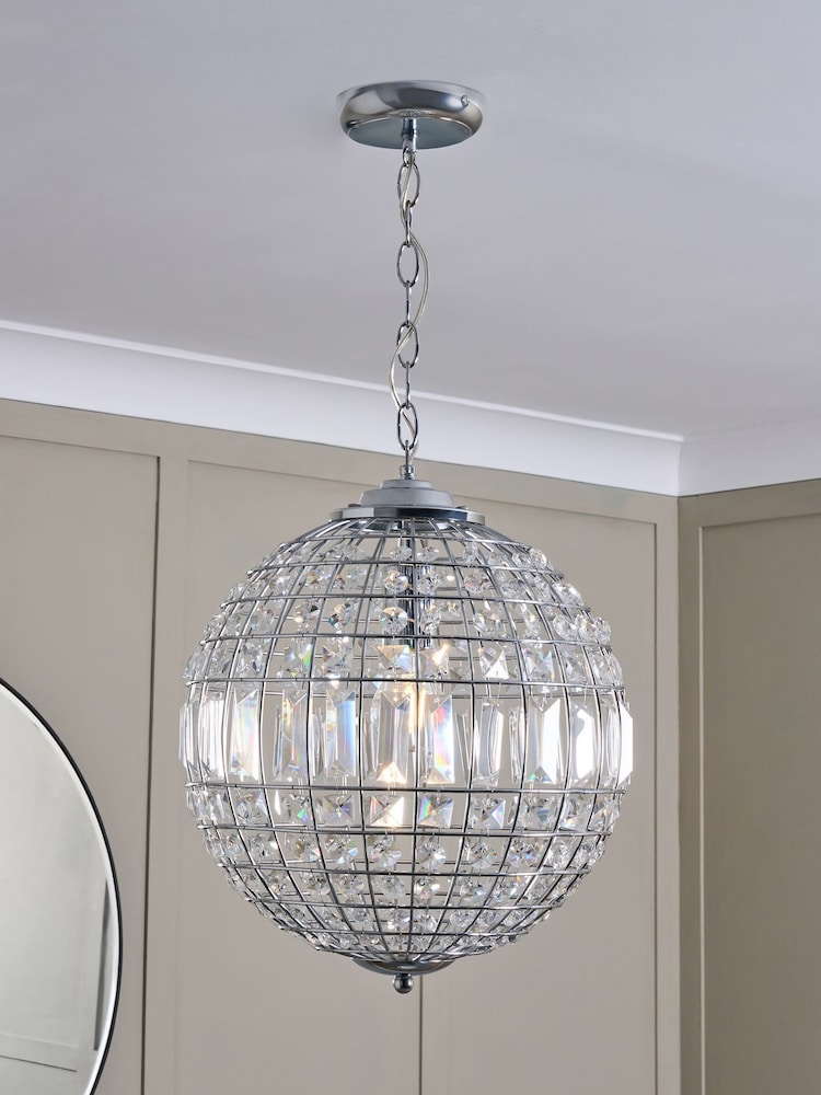 BHS Silver Small Ursula Crystal Ball Ceiling Light Pendant - Image 1 of 5