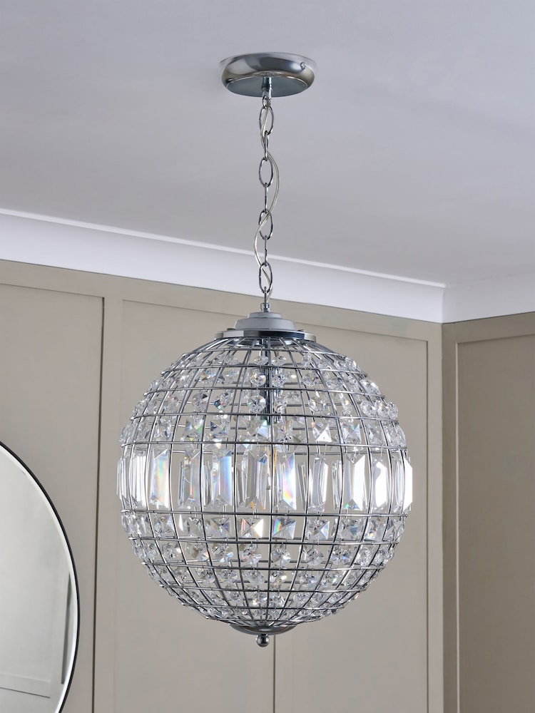 BHS Silver Small Ursula Crystal Ball Ceiling Light Pendant - Image 2 of 5