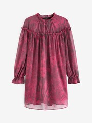 Розовый с рисунком - Шифоновое платье мини с длинными рукавами - Image 5 of 5