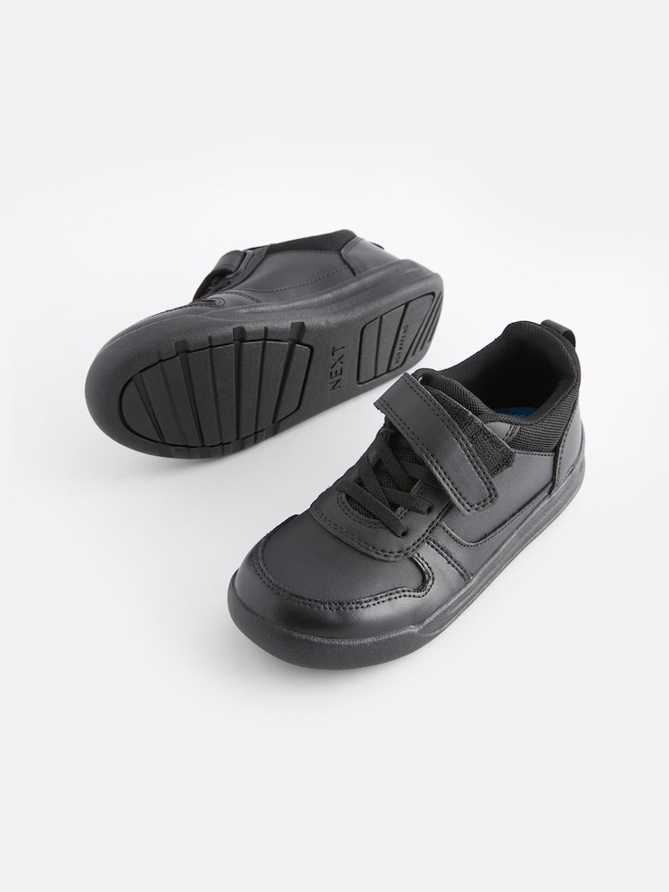 Black Extra Wide Fit (H) Elastic Lace School Trainers - Image 1 of 10