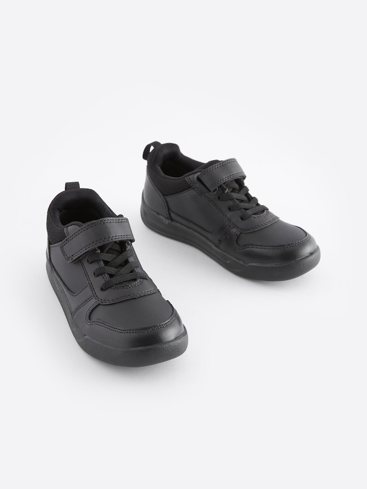 Black Extra Wide Fit (H) Elastic Lace School Trainers - Image 2 of 10